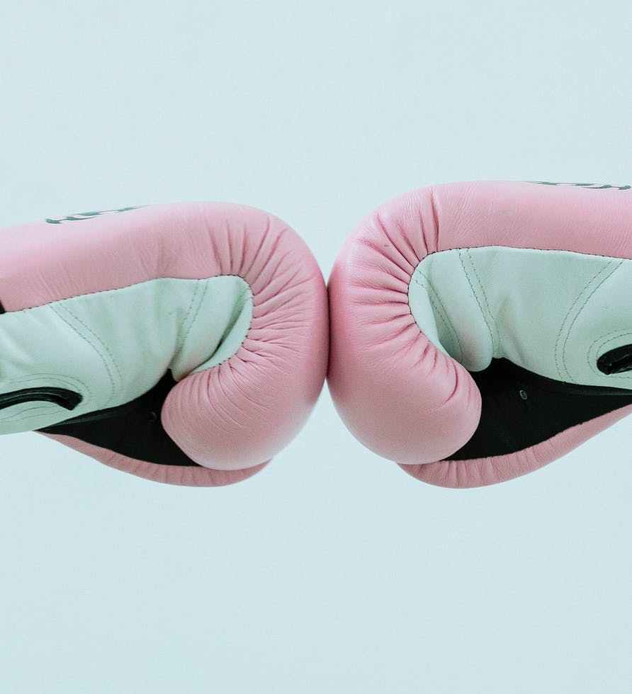 unrecognizable boxers in boxing gloves giving fist bump in studio